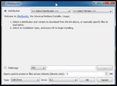 UNetbootin to create a Bootable USB