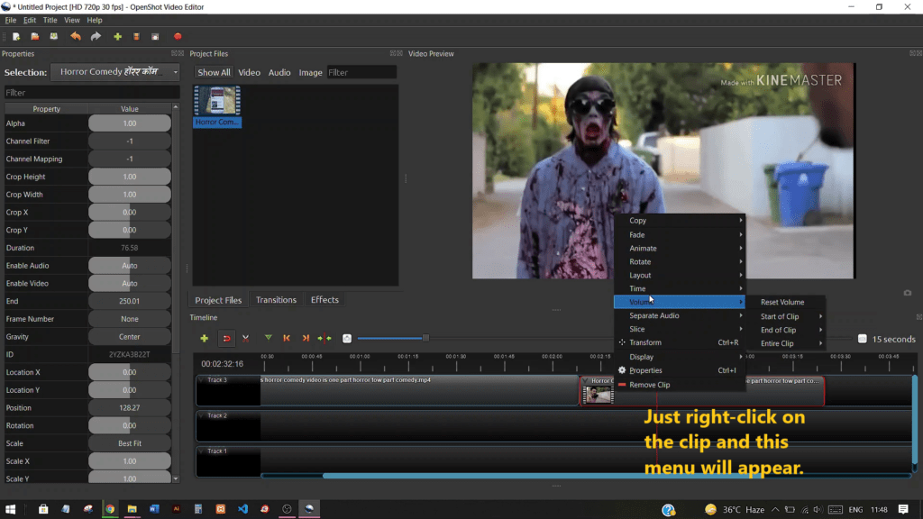 openshot video editor track mute